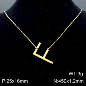 Gold-Plating stainless steel O-chain letter F necklace - KN88053-K