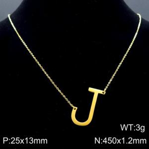 Gold-Plating stainless steel O-chain letter J necklace - KN88057-K