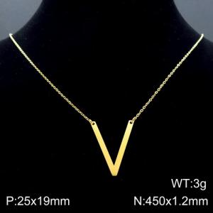 Gold-Plating stainless steel O-chain letter V necklace - KN88069-K