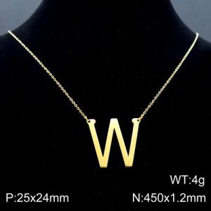 Gold-Plating stainless steel O-chain letter W necklace - KN88070-K