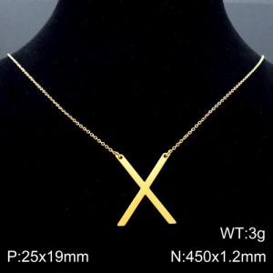 Gold-Plating stainless steel O-chain letter X necklace - KN88071-K