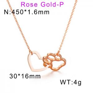Palm cat paw peach heart pendant long collar chain Rose Gold-Plating Necklace - KN88074-K