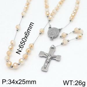 Stainless Steel Rosary Necklace - KN88185-NZ