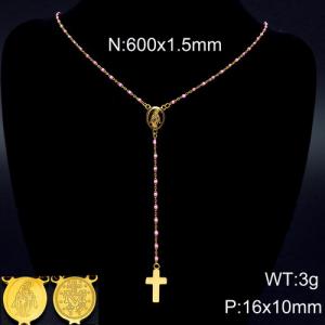 Stainless Steel Rosary Necklace - KN89609-K