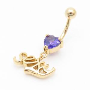 Stainless Steel Diamond Sexy Belly Button Ring Gold - KNB005-TLS