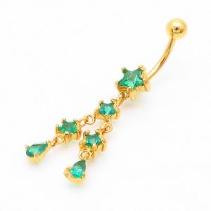 Stainless Steel Diamond Star Belly Button Ring Gold - KNB007-TLS