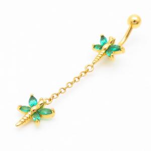 Stainless Steel Diamond Butterfly Belly Button Ring Gold - KNB011-TLS