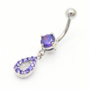 Stainless Steel Diamond Belly Button Ring Purple - KNB013-TLS