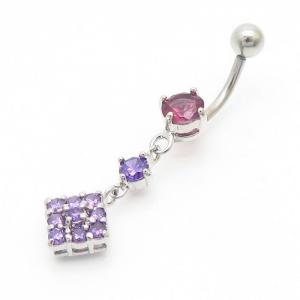 Stainless Steel Diamond Belly Button Ring Purple - KNB015-TLS