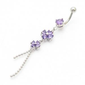Stainless Steel Diamond  Belly Button Ring Purple - KNB021-TLS