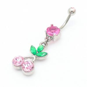 Stainless Steel Diamond  Cherry Belly Button Ring - KNB023-TLS