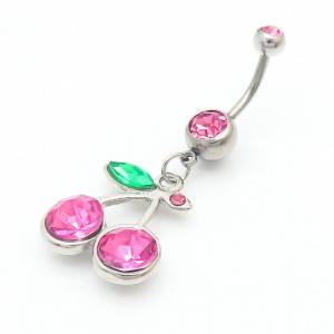 Stainless Steel Diamond  Cherry Belly Button Ring - KNB024-TLS