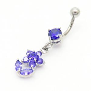 Stainless Steel Diamond  Belly Button Ring Purple - KNB026-TLS