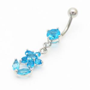 Stainless Steel Diamond  Belly Button Ring Blue - KNB027-TLS