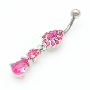 Stainless Steel Diamond Belly Button Ring Pink - KNB029-TLS