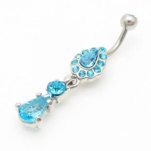 Stainless Steel Diamond Belly Button Ring Blue - KNB030-TLS