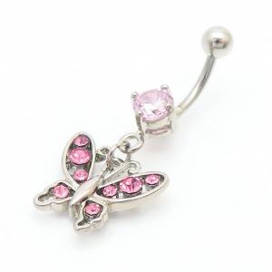 Stainless Steel Diamond  Butterfly Belly Button Ring Red - KNB032-TLS