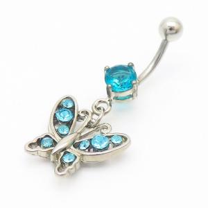 Stainless Steel Diamond  Butterfly Belly Button Ring Blue - KNB033-TLS