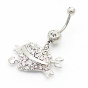 Stainless Steel Diamond  Heart Belly Button Ring Silver - KNB037-TLS
