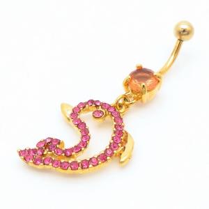 Stainless Steel Diamond  Dolphin Belly Button Ring Gold - KNB038-TLS