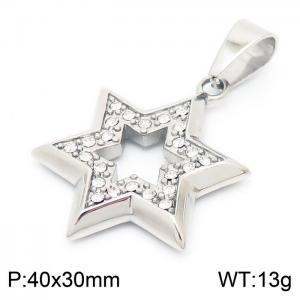 Stainless steel classic shiny crystal hexagonal star  pendant - KP100363-KJX