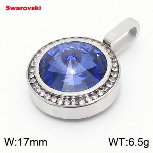 Stainless steel CZ silver pendant with swarovski circle stone - KP100684-K