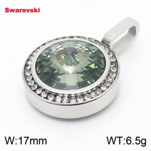 Stainless steel CZ silver pendant with swarovski circle stone - KP100687-K