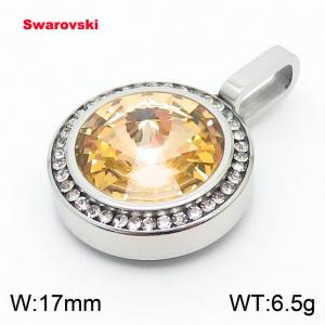 Stainless steel CZ silver pendant with swarovski circle stone - KP100689-K