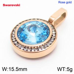 Stainless steel rose gold CZ pendant with swarovski circle stone - KP100752-K
