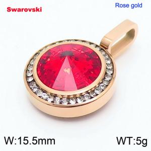 Stainless steel rose gold CZ pendant with swarovski circle stone - KP100754-K
