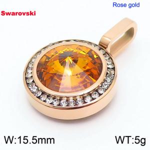Stainless steel rose gold CZ pendant with swarovski circle stone - KP100756-K