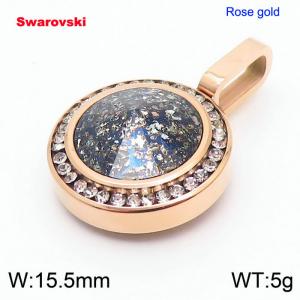 Stainless steel rose gold CZ pendant with swarovski circle stone - KP100757-K