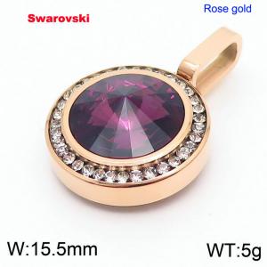 Stainless steel rose gold CZ pendant with swarovski circle stone - KP100758-K