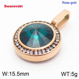 Stainless steel rose gold CZ pendant with swarovski circle stone - KP100761-K