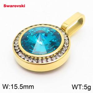Stainless steel gold CZ pendant with swarovski circle stone - KP100766-K