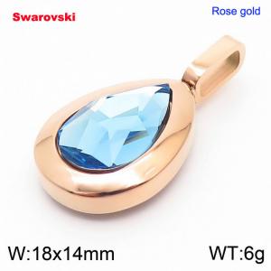 Stainless steel rose gold pendant with swarovski oval stone - KP100778-K