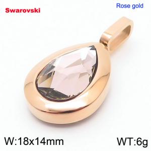 Stainless steel rose gold pendant with swarovski oval stone - KP100779-K
