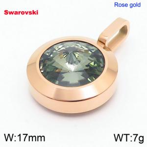 Stainless steel rose gold round pendant with swarovski stone - KP100804-K