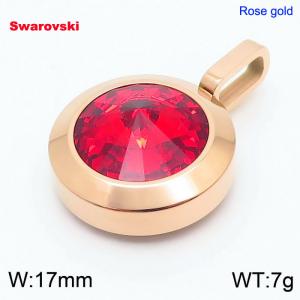 Stainless steel rose gold round pendant with swarovski stone - KP100805-K