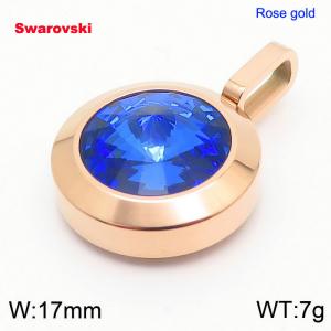 Stainless steel rose gold round pendant with swarovski stone - KP100806-K
