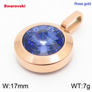 Stainless steel rose gold round pendant with swarovski stone - KP100808-K