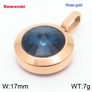 Stainless steel rose gold round pendant with swarovski stone - KP100811-K