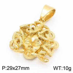 Punk retro personalized stainless steel creative wrinkled 18k gold-plated head wrapped snake Buddha statue divine pendant - KP115491-MZOZ