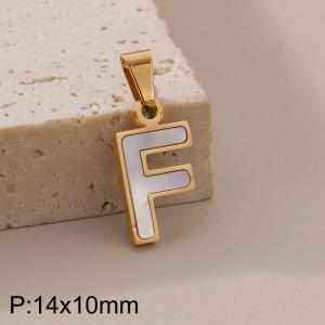 Stainless steel shell letter pendant F - KP115518-K