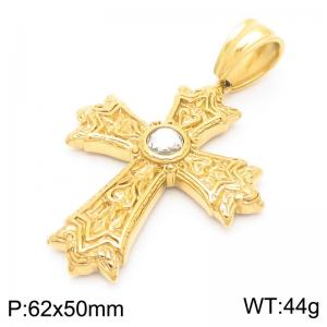 Punk style retro personality stainless steel creative diamond pattern cross temperament versatile gold pendant - KP115573-KJX