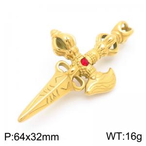 Punk style retro personality stainless steel creative demon slaying pestle magic tool cross charm gold pendant - KP115680-GC