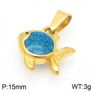 Gold-Plated Stainless Steel Blue Fish Pendant - KP117125-Z