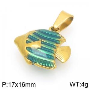 Gold-Plated Stainless Steel Green Fish Pendant - KP117127-Z