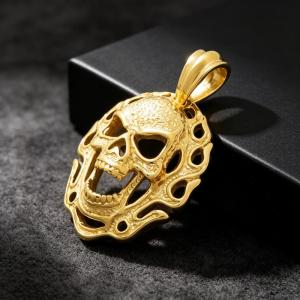 Men's Stainless Steel Cast Skull Pendant Punk Style Jewelry - KP118157-KJX