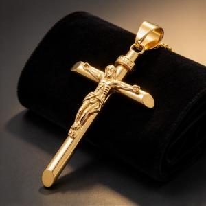 Jesus Crucifix Cross Pendant, Stainless Steel Religious Men's Jewelry - KP119916-MZOZ